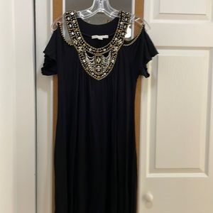Boston proper cold shoulder black dress size M with sequins
